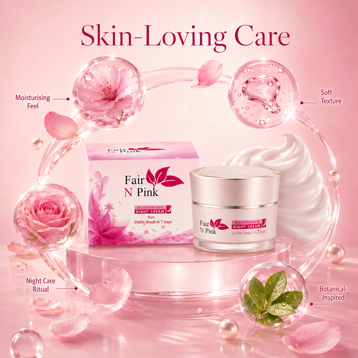Fair N Pink Night Cream – Night Care Cream for Glowing-Looking Skin, Radiance Support & Daily Beauty Care