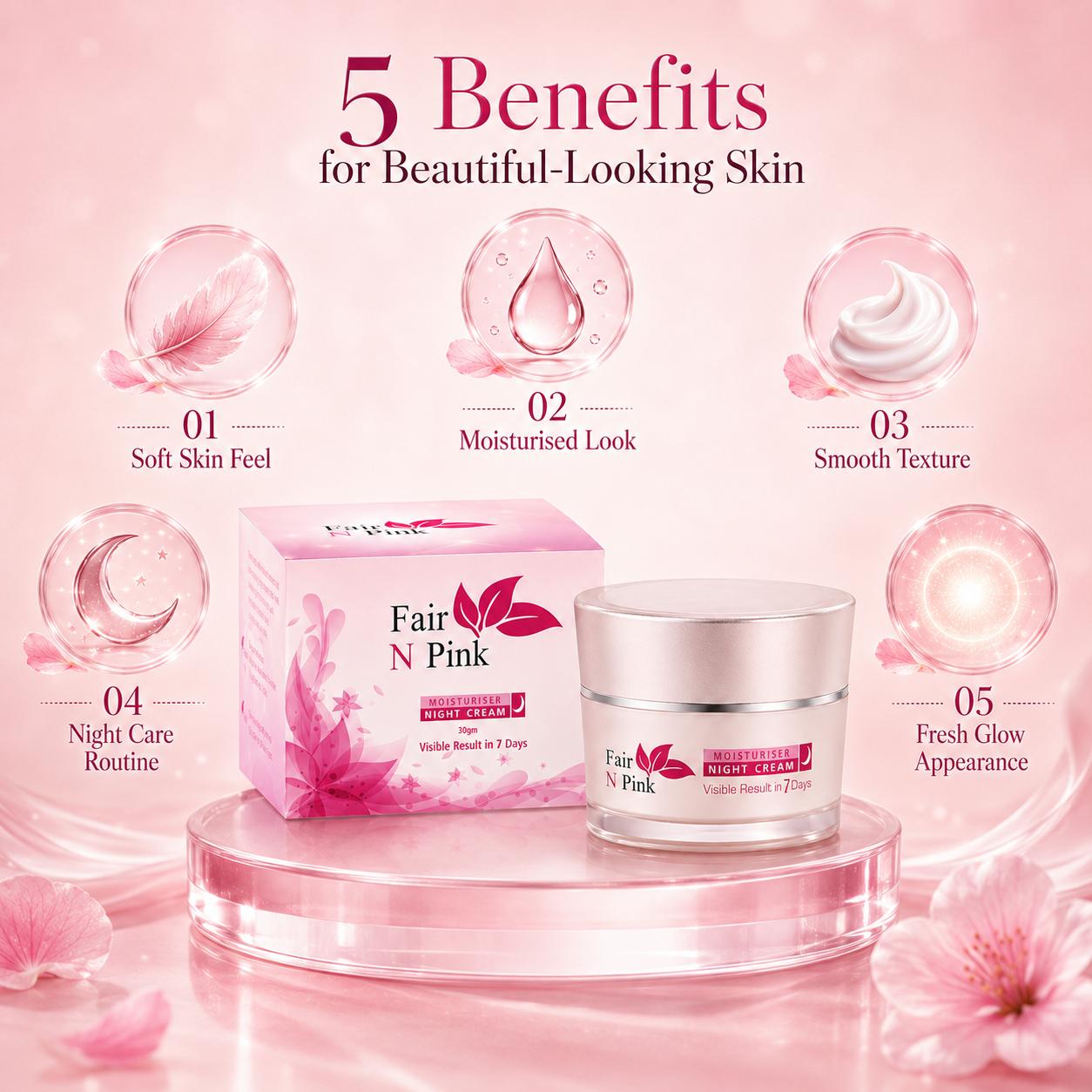 Fair N Pink Night Cream – Night Care Cream for Glowing-Looking Skin, Radiance Support & Daily Beauty Care