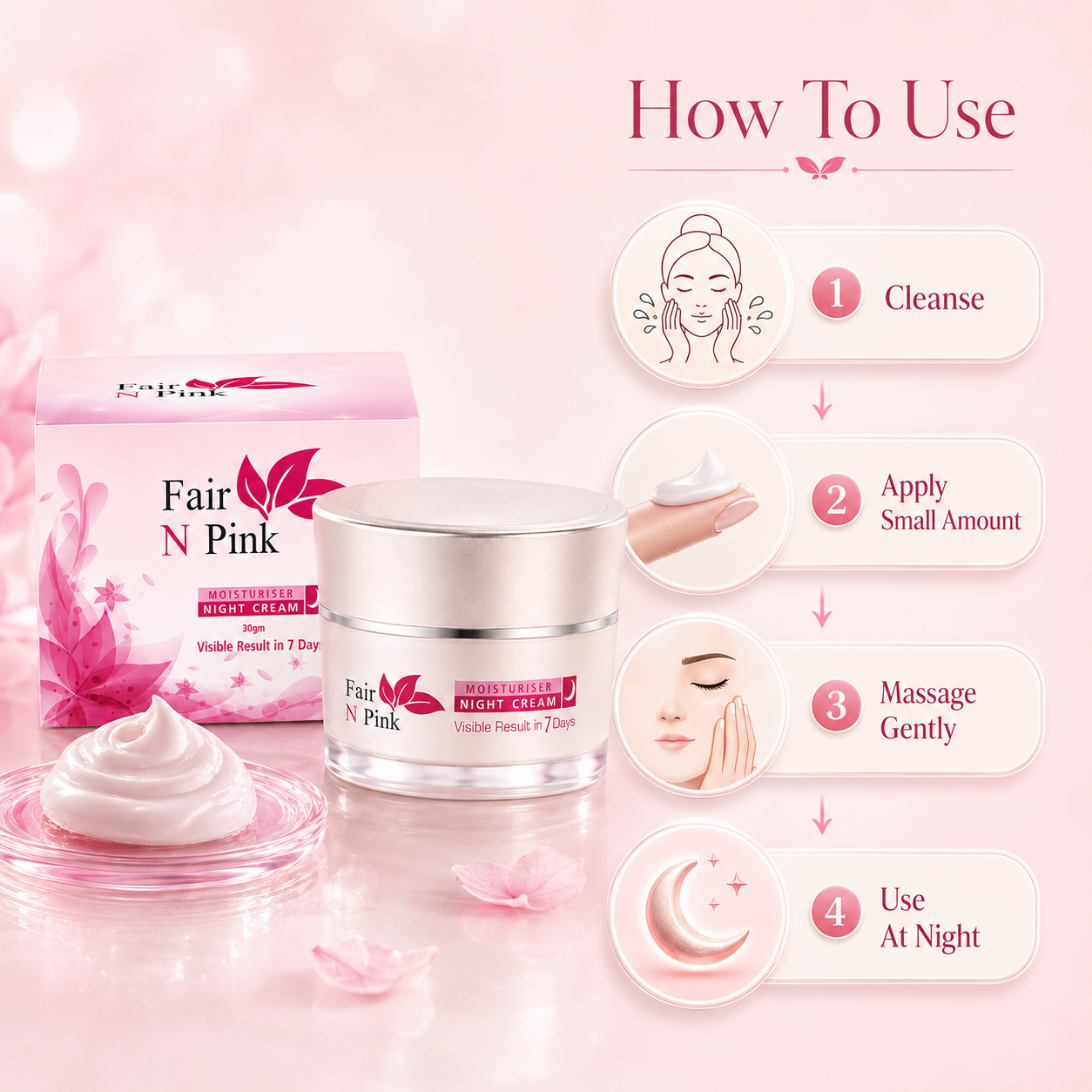 Fair N Pink Night Cream – Night Care Cream for Glowing-Looking Skin, Radiance Support & Daily Beauty Care