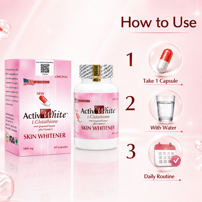 Active White L-Glutathione 1000mg Capsules – Daily Beauty Supplement for Skin Radiance, Glow Support & Wellness Care