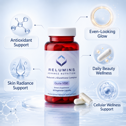 Relumins Gluta-1000 Glutathione Capsules – 60 Veg Capsules, Daily Beauty Supplement for Skin Radiance, Glow Support & Wellness Care