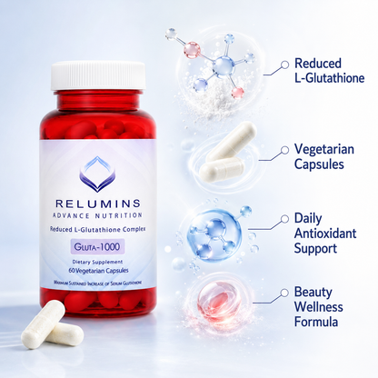 Relumins Gluta-1000 Glutathione Capsules – 60 Veg Capsules, Daily Beauty Supplement for Skin Radiance, Glow Support & Wellness Care