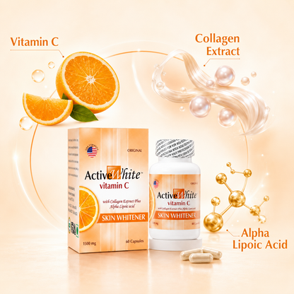 Active White Vitamin C 1500mg Capsules – Skin Radiance, Glow Support & Antioxidant Beauty Wellness, 60 Capsules