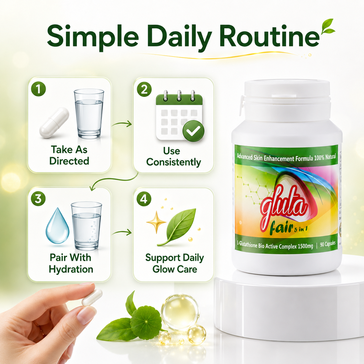 Gluta Fair 5 in 1 Glutathione 1500mg Capsules – 90 Caps