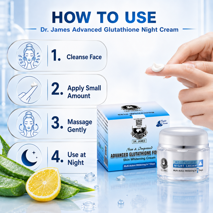 Translation missing: en.Dr. James night care cream display highlighting daily beauty care, moisturizing hydration, and overnight skin glow support