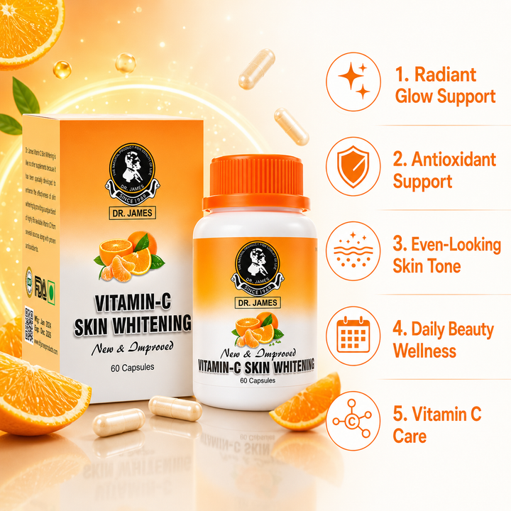Translation missing: en.Instructional guide infographic detailing daily routine directions on how to use Dr. James Vitamin C capsules