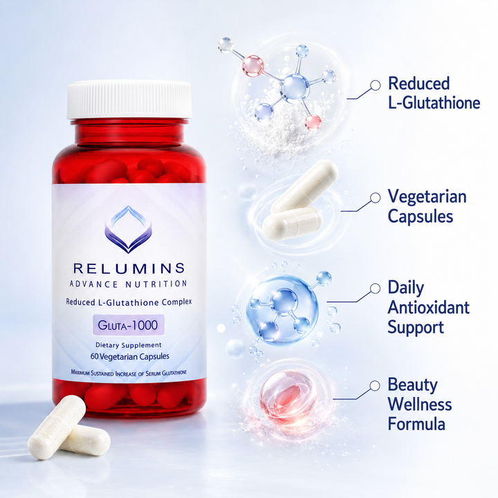 Translation missing: en.Instructional guide infographic showing daily routine directions for taking Relumins glutathione capsules