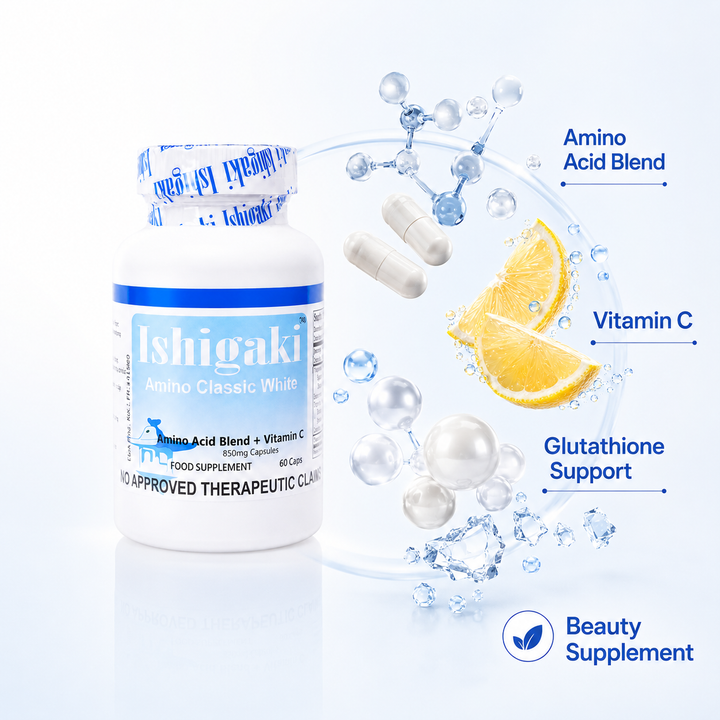 Translation missing: en.Ishigaki capsules graphic highlighting vitamin C antioxidant support for daily skin clarity