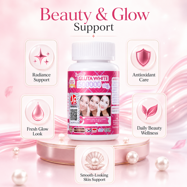 Translation missing: en.Supreme Gluta White supplement panel highlighting beauty wellness and glow support for skin clarity