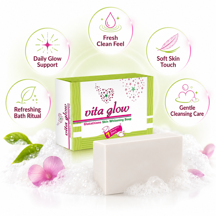 Translation missing: en.Vita Glow Glutathione cleansing soap display highlighting daily fresh skin care and glow support